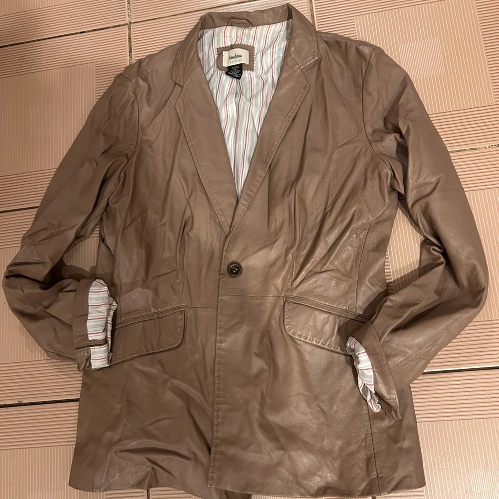 NWT Neiman Marcus brown Tan genuine Leather blazer coat Jacket